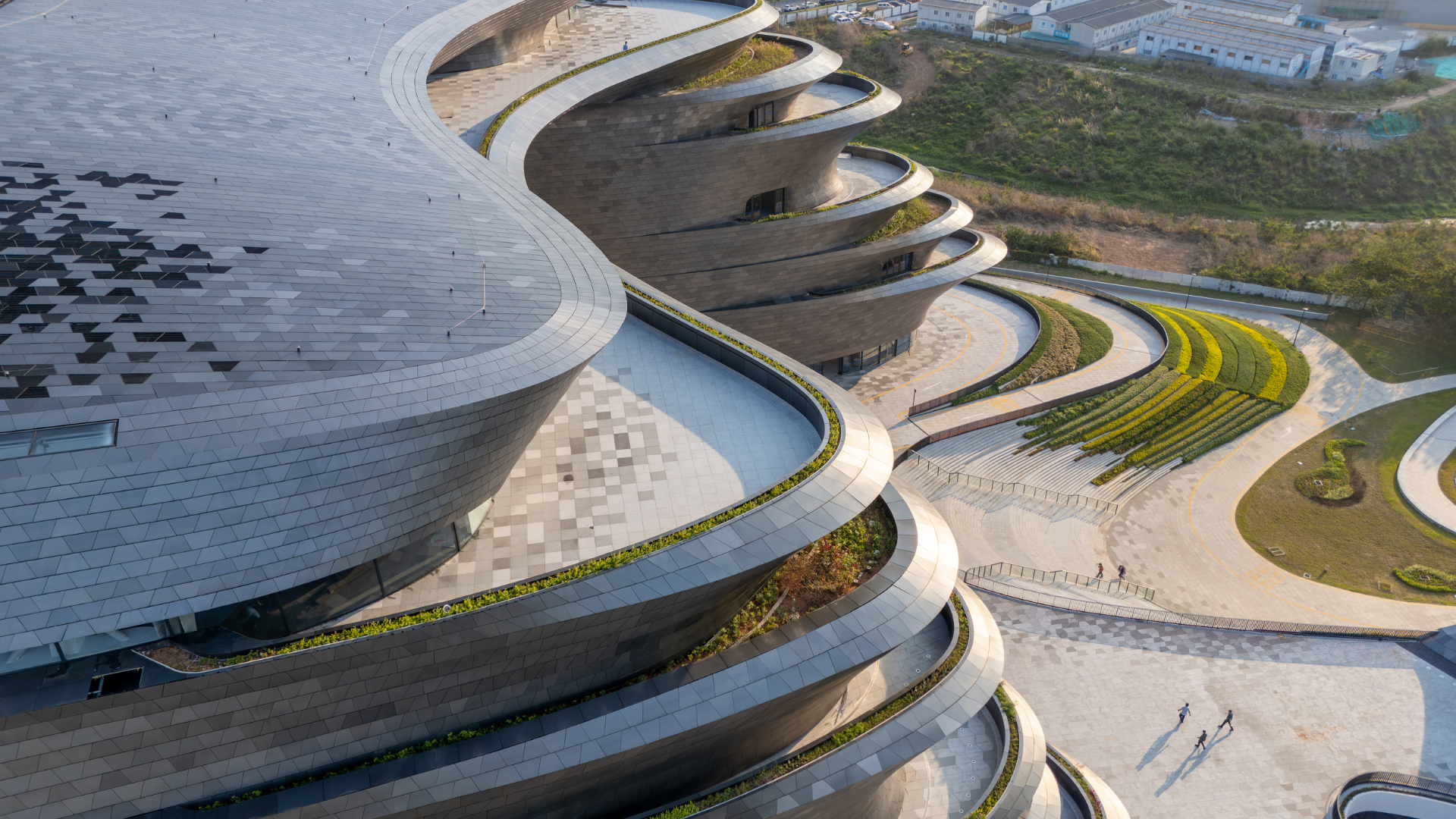 Architectural project visual showing the surroundings of the Shenzhen Science & Technology Museum