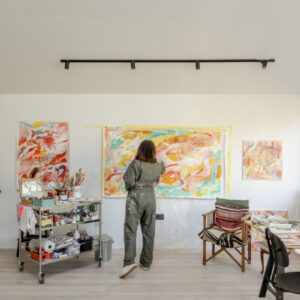 Anne Terselius Claridge working inside Anne’s Art Studio by Richmond Bell Architects