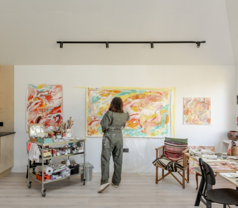 Anne Terselius Claridge working inside Anne’s Art Studio by Richmond Bell Architects